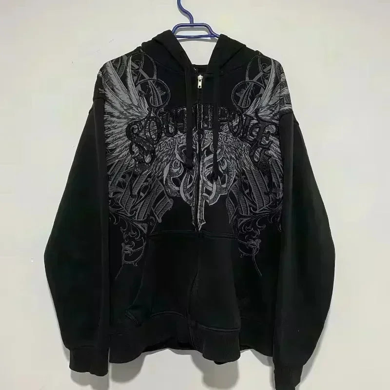 Apex Ritual – Y2K 韓国カレッジスタイル ジップアップパーカー レディース – 原宿カジュアル ルーズ フリース厚手スウェットシャツ