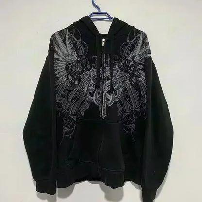 Apex Ritual – Y2K 韓国カレッジスタイル ジップアップパーカー レディース – 原宿カジュアル ルーズ フリース厚手スウェットシャツ