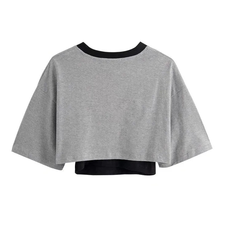 Women's Vintage Graphic Two-Piece Crop T-Shirt Set
