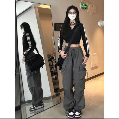 Bla Summer Thin Spor Wide Leg Casual Pants Qui Dry Jazz Dance Loose Fit Workwear Trousers High Waist Elastic Waisand