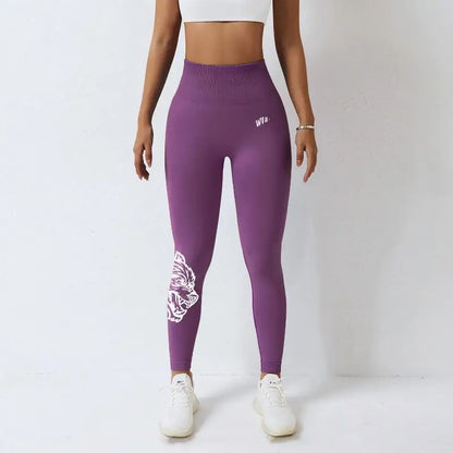 New high-waisted women's printed fitness yoga pants wolf head pattern buttocks tight sports high-elastic fitness leggings.