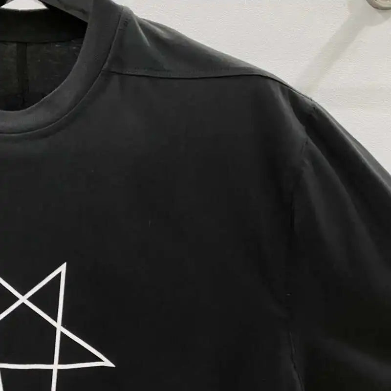 HKSH Spring Summer New Men's Tide Dark Cotton Form Five Star Printed Pattern Cotton T-shirts Half Sleeve Women Chic Tees HK2006