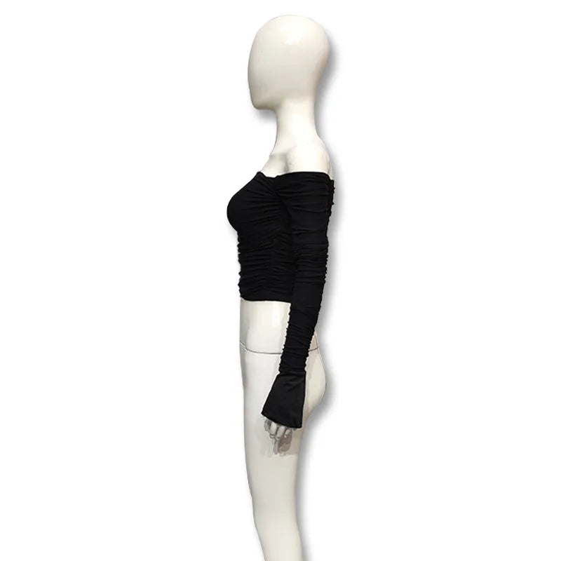 Women's Off-Shoulder Flare-Sleeve Crop Top