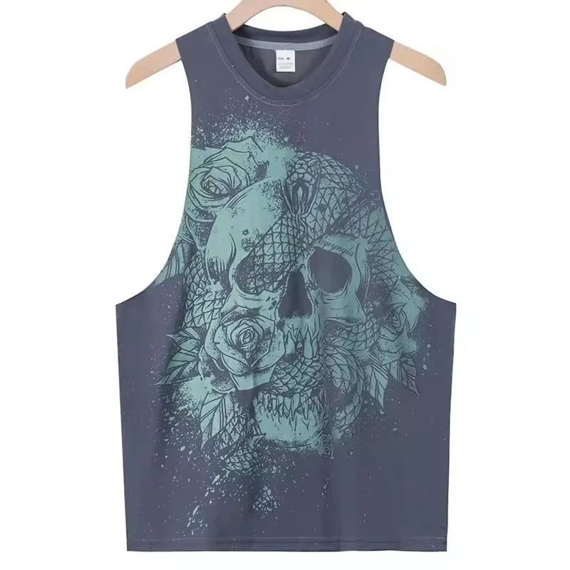 2025 Summer fitness Tank Top Men Fashio Comfortable Printed Loose tops Retro Style Sports Leisure Sleeveless vest Men sportswear