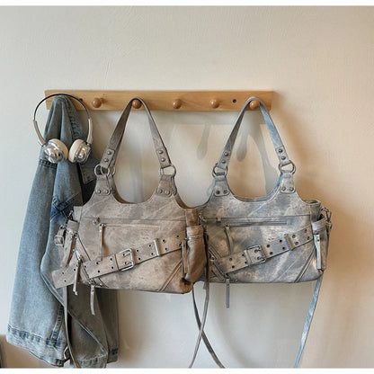 Fashionable Large Capacity Rivet Street Style Women's Tote Bag Shoulder Crossbody Bag Durable Polyester  Commuter Bag