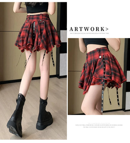 Sexy Plaid Pleated Mini Skirts For Women Y2k Casual Simple Korean Fashion Preppy Style Vintage Chic High Waist Faldas Hotsweet