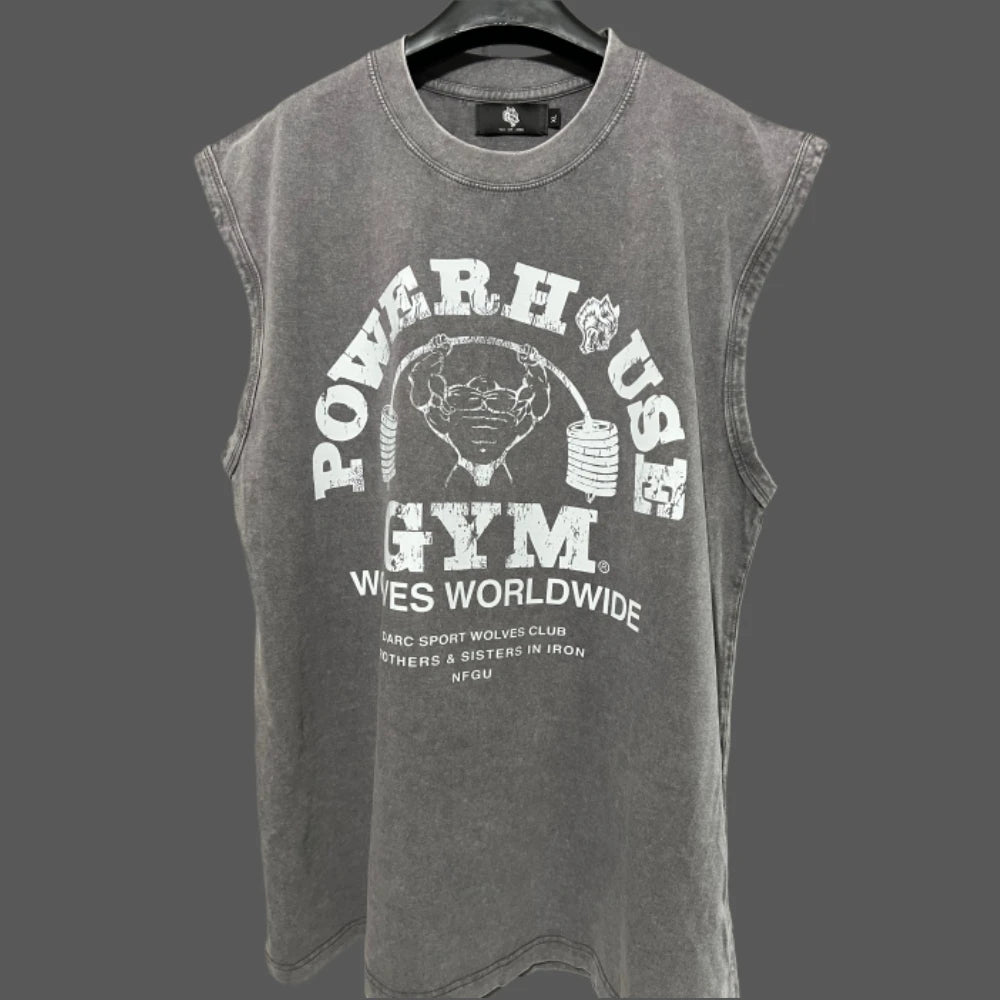 Summer Cotton Men's Washed Cotton Tank Tops Muscle Gym Sleeveless Workout T Shirts Running Vest Beach Loose Tees Y2k Clothes