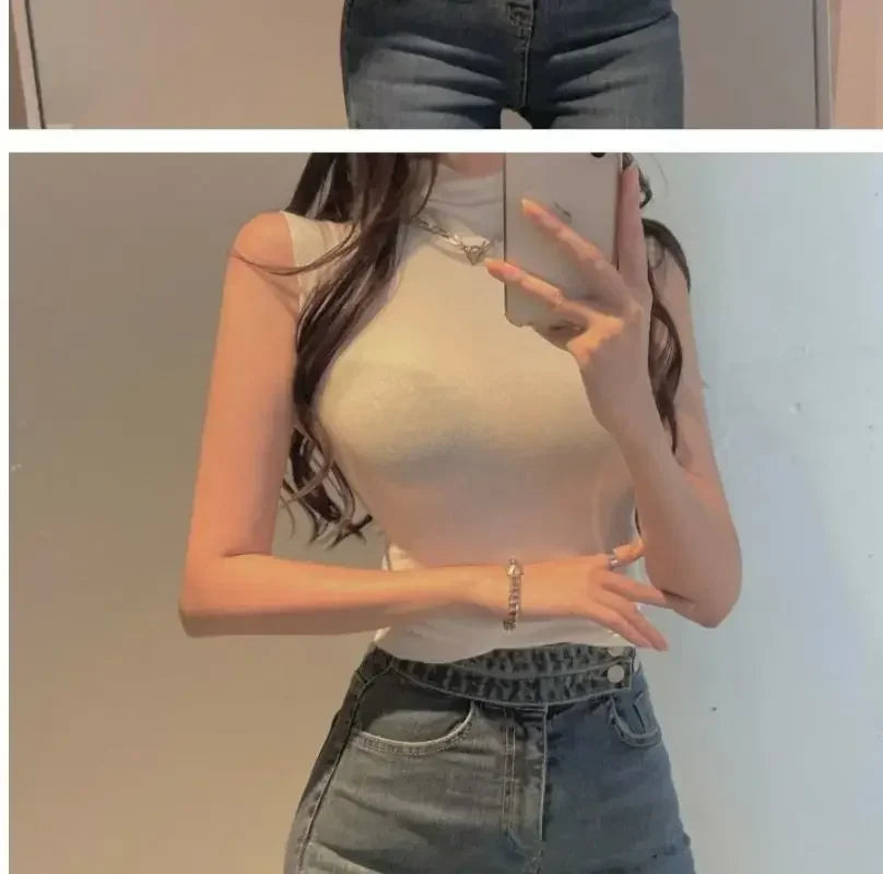 Women's Y2K Vintage Sleeveless Turtleneck Top