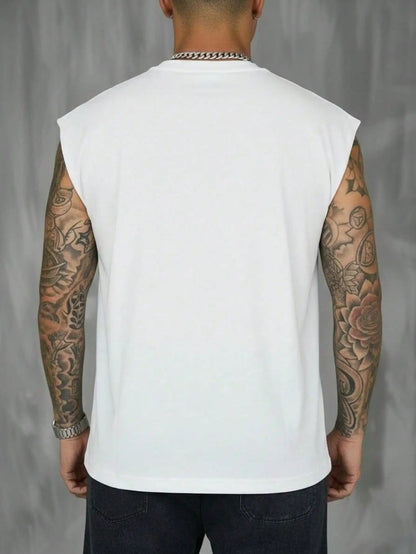 Men's White Sleeveless T-Shirt Tank Top Casual Loose Fit O-Neck Basic Vest Summer Gym Workout Streetwear Tops