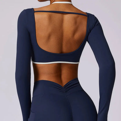 Apex Ritual Women's Backless Long-Sleeve Yoga Top – Quick-Dry Training Shirt
