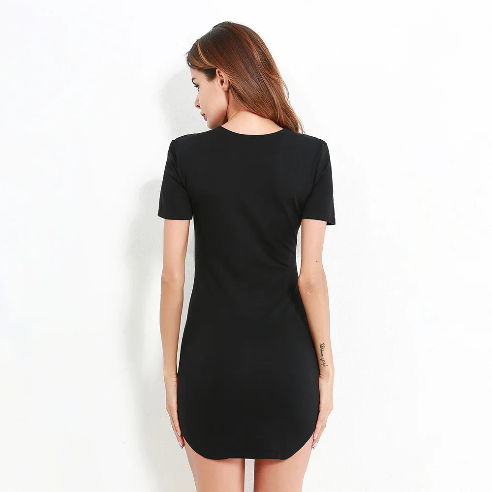Summer Women Short Sleeve Dresses Ladies Solid Color O-Neck Bodycon Stretch Slim Mini Dress Vestido