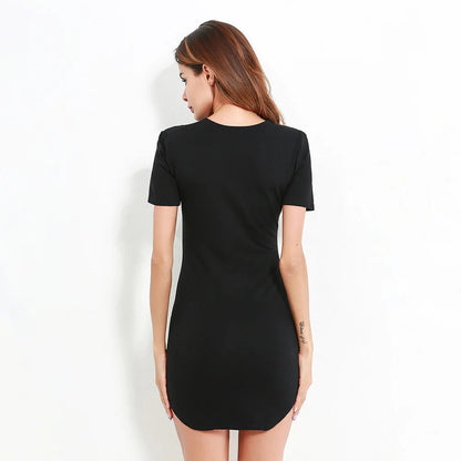 Summer Women Short Sleeve Dresses Ladies Solid Color O-Neck Bodycon Stretch Slim Mini Dress Vestido