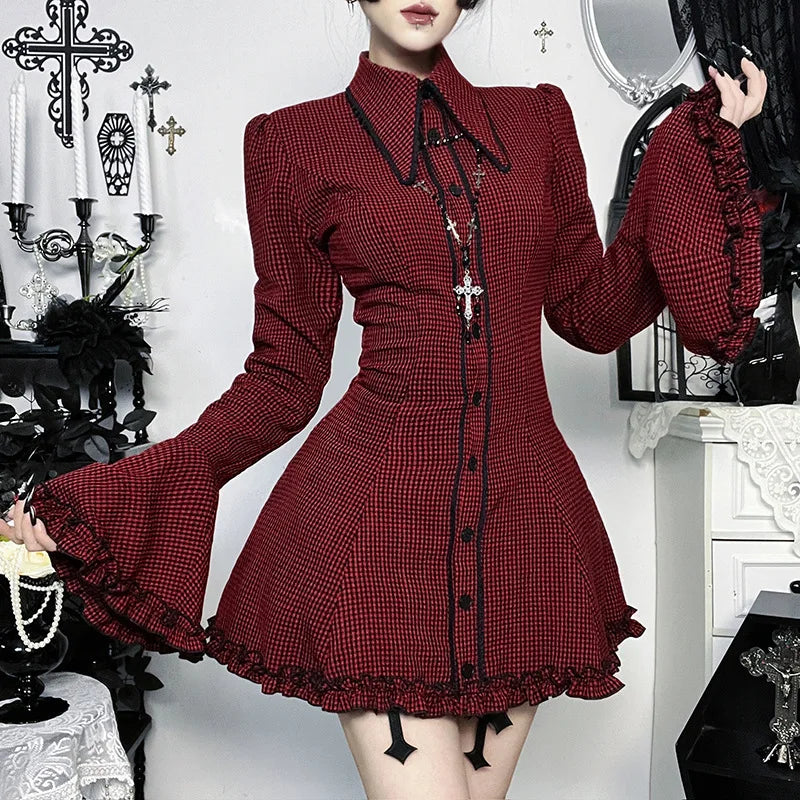 Women's Plaid Tie-Up Shirt Mini Dress