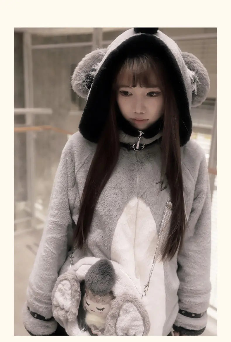 Women's Plush Hooded Embroidered Coat Set