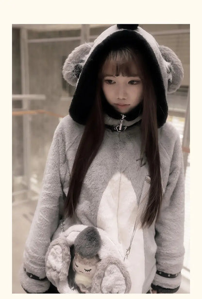 Women's Plush Hooded Embroidered Coat Set