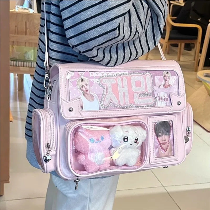 Japanese Solid Color Backpack Women Square Leather Y2K Mochilas Mujer - APEX RITUAL women's bags