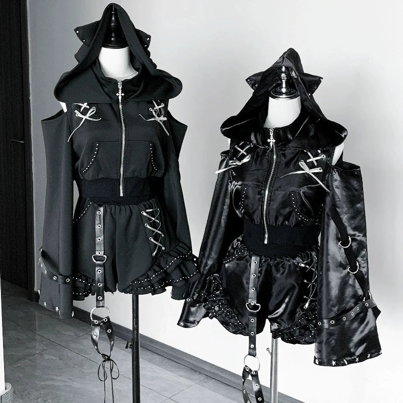 Women's Gothic Cross Hoodie & Shorts Set
