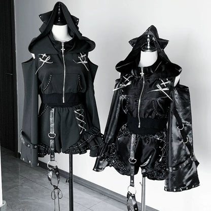 Women's Gothic Cross Hoodie & Shorts Set