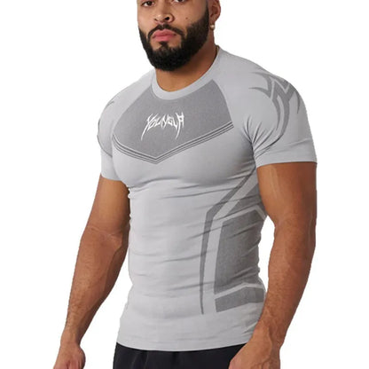 Men's Compression Short Sleeve T-Shirt Tribal Print Workout Tops Breathable Quick Dry Athletic Base Layer for Gym Training Bodyb