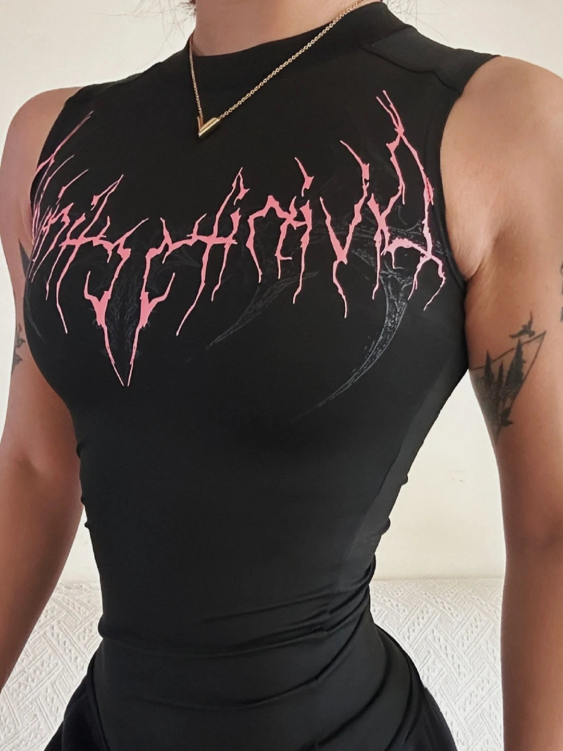 2026 New Gothic Style High Elastic Fitness Sports Sleeveless Printed Slimming Close-Fitting Vest Women's Summer Sportswear