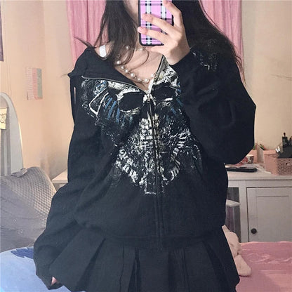 Hoodie Kawaii Y2k Anime Cartoon Goth Zip Up Hoodie Woman Harajuku Streetwear Loose Long Sleeve Sweatshirts Femme Sweatshirts