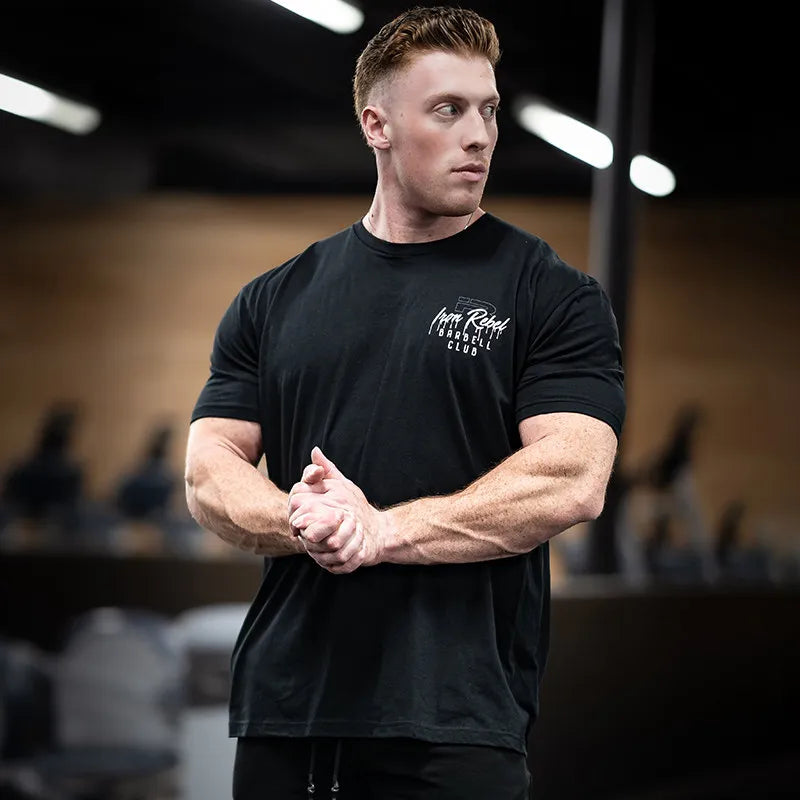 IR Series Hard Core Short Sleeve T-shirt Sport Print Round Neck Simple Sweat Absorbent Fitness Men's Clothing Training Loose