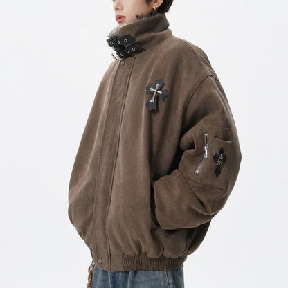 PFNW Fashion Versatile Warm Coat Autumn Winter New Men's Fur Collar High Quality Thick Cotton Jacket 28L1062