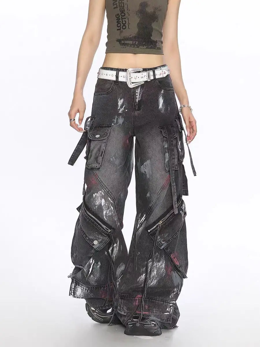 Women's Y2K Gothic Multi-Pocket Wide-Leg Jeans