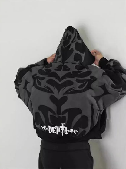 Punk High Street Fashion Destructive Style Zipper Hoodie Men Multi Pocket - APEX RITUAL men's hoodies & sweatshirts