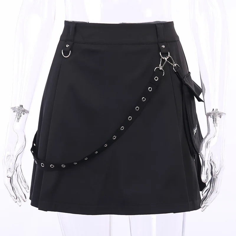Harajuku Gothic Pocket Skirt Women 2023 Summer New A Line Sexy High Waist Preppy Streetwear Slim Split Female Goth Clothing