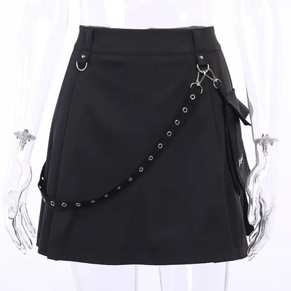 Harajuku Gothic Pocket Skirt Women 2023 Summer New A Line Sexy High Waist Preppy Streetwear Slim Split Female Goth Clothing
