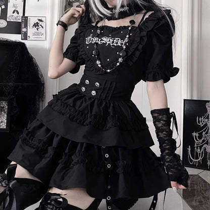 Women's Gothic Puff-Sleeve Sweetheart Dress