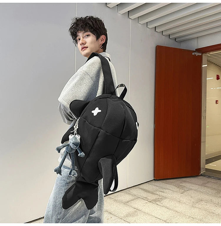 Whale Design Dual Shoulder Backpack Unisex Street Style Cycling Bag Fashionable Student Backpack for Men And Women