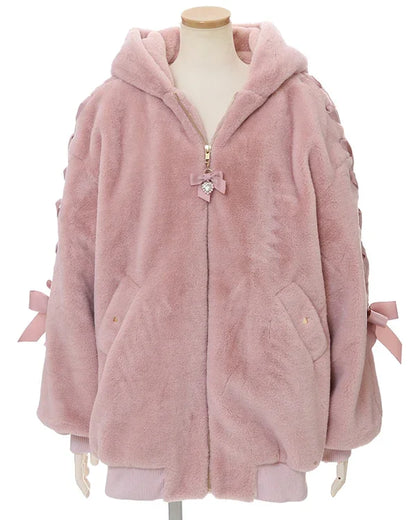 High Quality Japanese Winter New Sweet Cute Mine Cute Rabbit Ear Plush Cotton Coat Jacket Girl Lolita Fur Coats Women Parkas