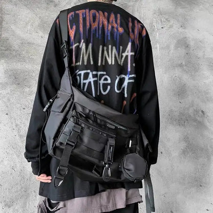 Shopper Nylon Shoulder Gothic Black Crossbody Messenger Tote Bags For Men Women's Hip Hop Techwear Satchel Waist Goth Postman