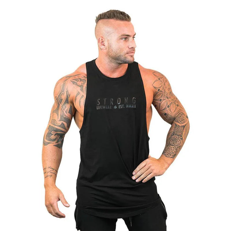 Workout Gym Mens Tank Top Vest Sleeveless Men's Crew Neck STRONG Print Sleeveless Sweat Resistant Comfortable Casual Tank Vest