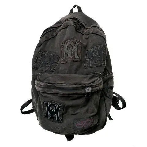 LEFTSIDE Y2k Aesthetic Letter Embroidery Backpack Patchwork Vintage Gothic Schoolbags Luxury Design Casual Students Backpacks