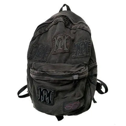 LEFTSIDE Y2k Aesthetic Letter Embroidery Backpack Patchwork Vintage Gothic Schoolbags Luxury Design Casual Students Backpacks