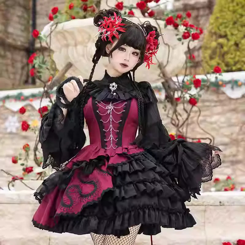 Women's Dark Gothic Lolita A-Line JSK Dress