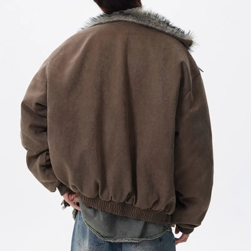PFNW Fashion Versatile Warm Coat Autumn Winter New Men's Fur Collar High Quality Thick Cotton Jacket 28L1062