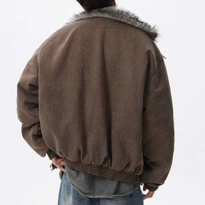 PFNW Fashion Versatile Warm Coat Autumn Winter New Men's Fur Collar High Quality Thick Cotton Jacket 28L1062