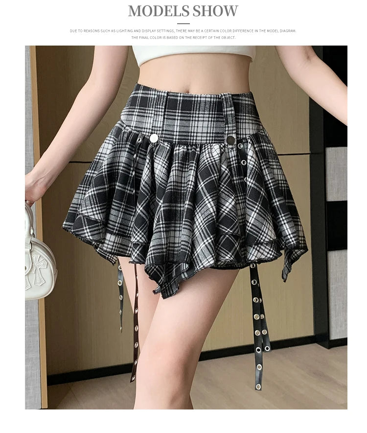 Sexy Plaid Pleated Mini Skirts For Women Y2k Casual Simple Korean Fashion Preppy Style Vintage Chic High Waist Faldas Hotsweet