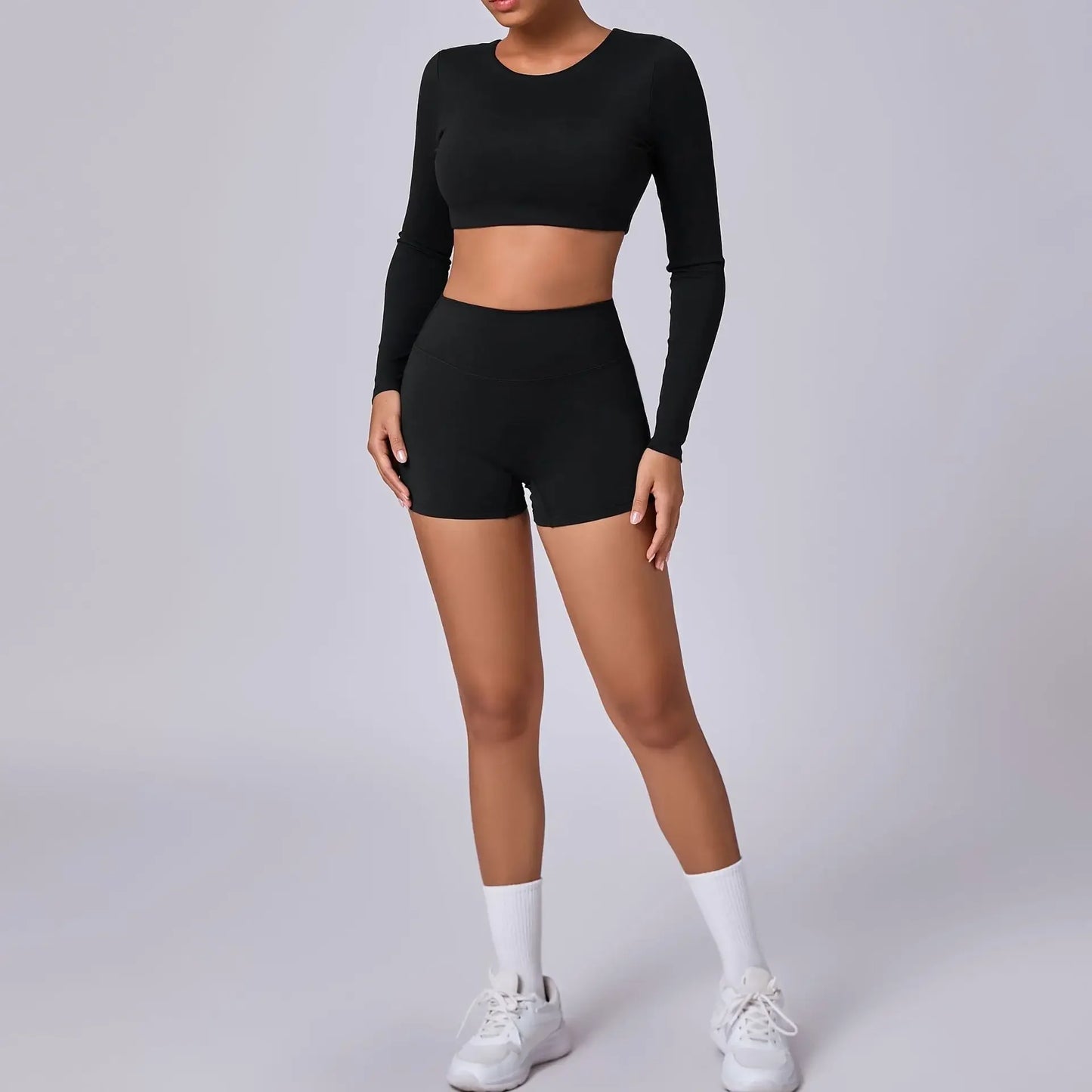 Crop Top Women Long Sleeve Tees 2026 Gym Shirt Padding Sports T-shirts Push Up Yoga Clothing Black White Blue Coffee Gray Navy