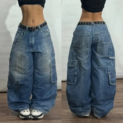 American New Fashion Oversized Pattern Printed Washed Jeans Men Y2K Gothic Rock Popular Casual Joker High Waist Wide Leg Pants