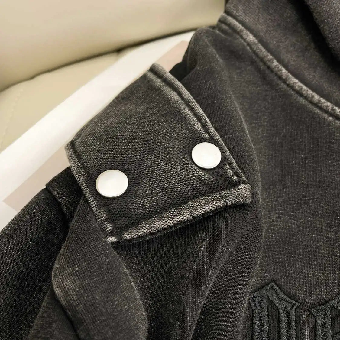 Stylish Oversized Patchwork Embroidered Sweatshirt Trendy Streetwear Black Splicing Loose Outerwear for Young Women