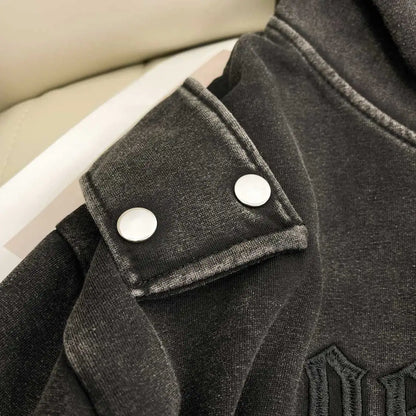 Stylish Oversized Patchwork Embroidered Sweatshirt Trendy Streetwear Black Splicing Loose Outerwear for Young Women