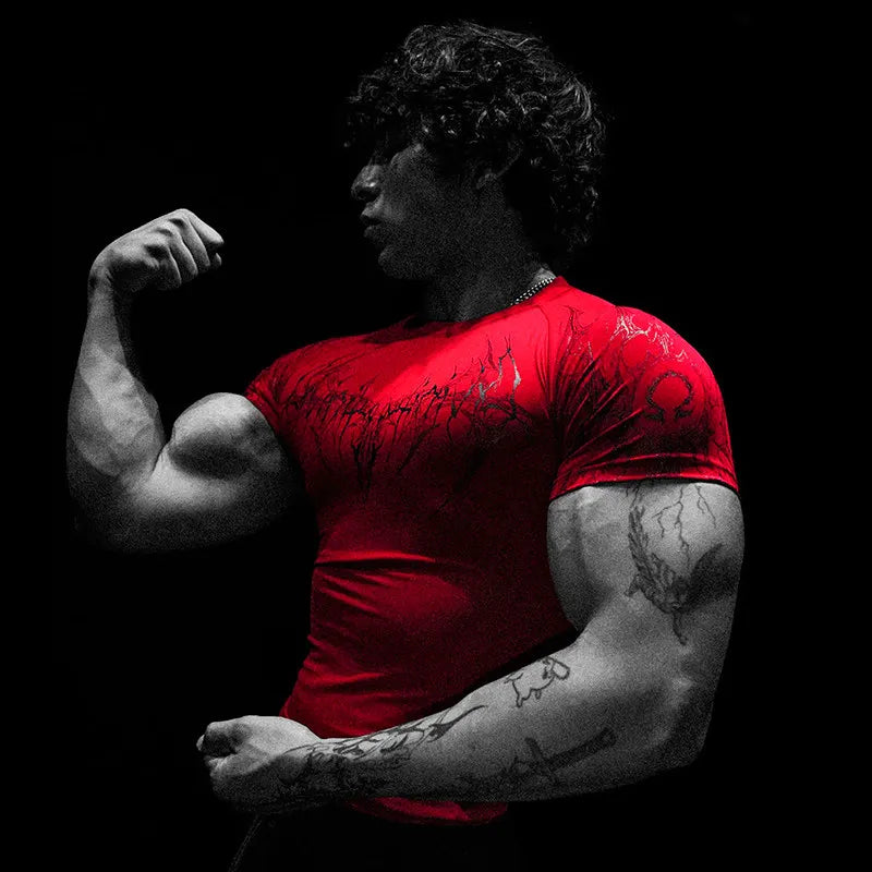 Gothic Battle Axe Short Sleeved Men's Quick Drying Stretch Fitness Suit For Summer Sports With Tight Compression Cuffs T-shirt