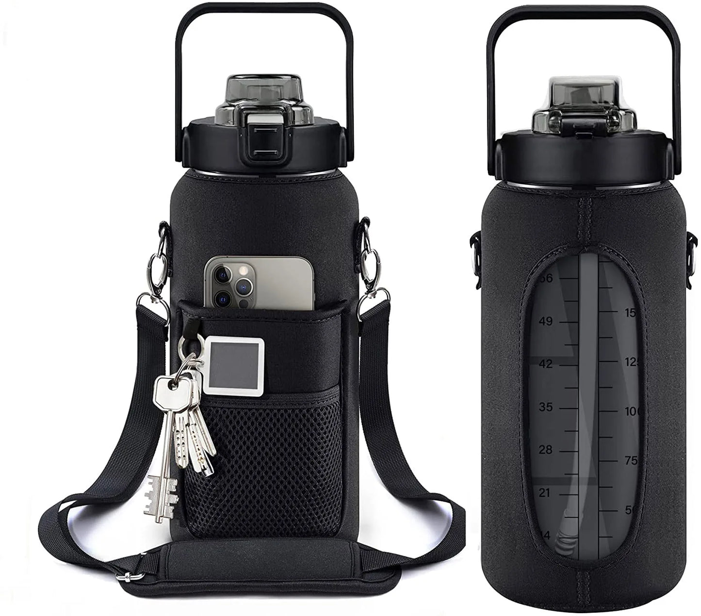 Half Gallon Water Bottle with Sleeve 64 OZ 2000ML Motivational Water Bottle - APEX RITUAL unisex fitness & streetwear