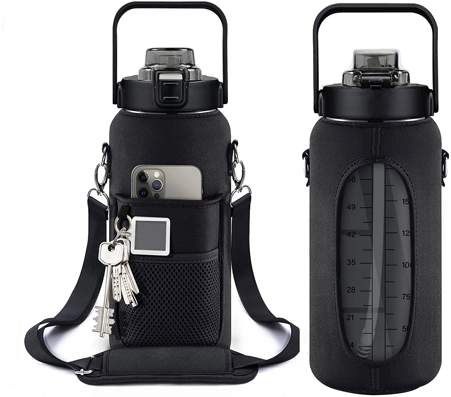Half Gallon Water Bottle with Sleeve 64 OZ 2000ML Motivational Water Bottle - APEX RITUAL unisex fitness & streetwear