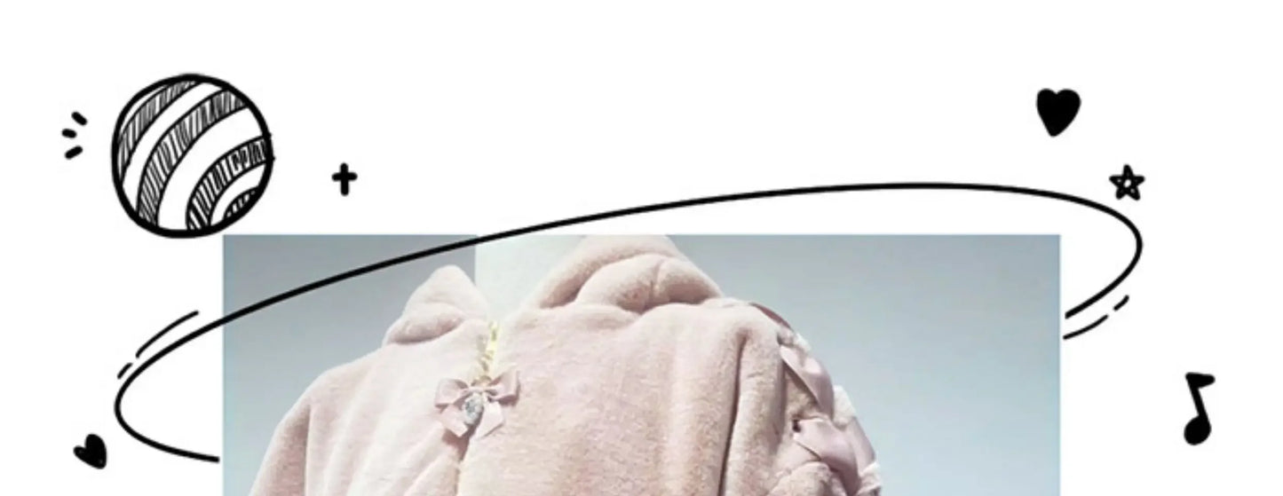 High Quality Japanese Winter New Sweet Cute Mine Cute Rabbit Ear Plush Cotton Coat Jacket Girl Lolita Fur Coats Women Parkas